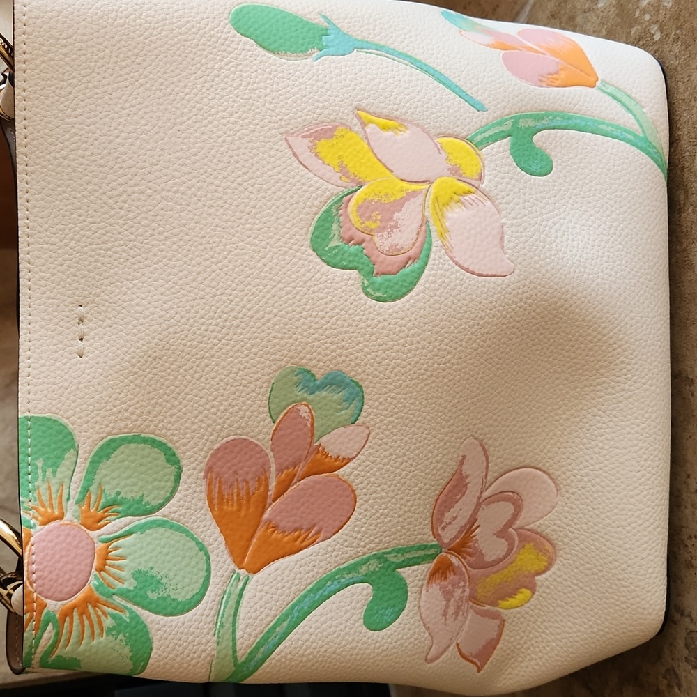 Coach Cream With Dreamy Floral Print Bucket Bag - Picture 2 of 15